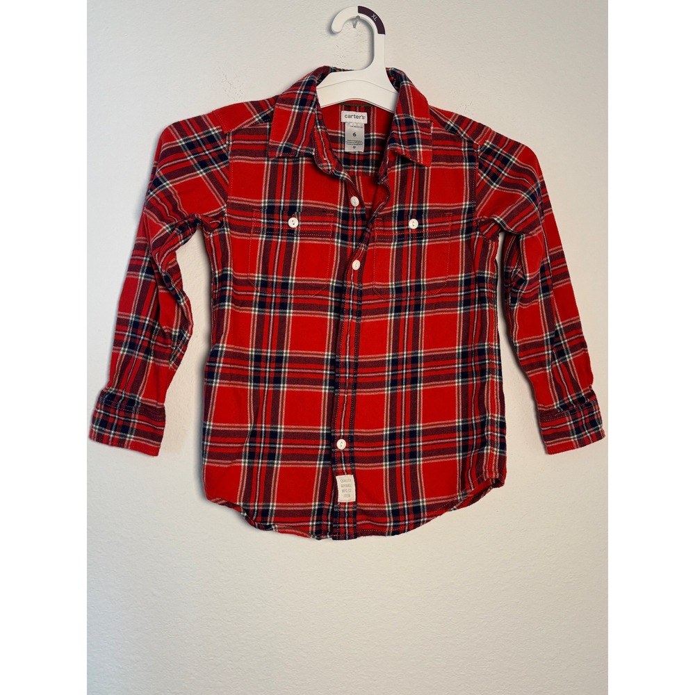 Carters Boys Red Plaid Flannel Button Down‎ Shirt Size 6 CXP-404-431 SSI